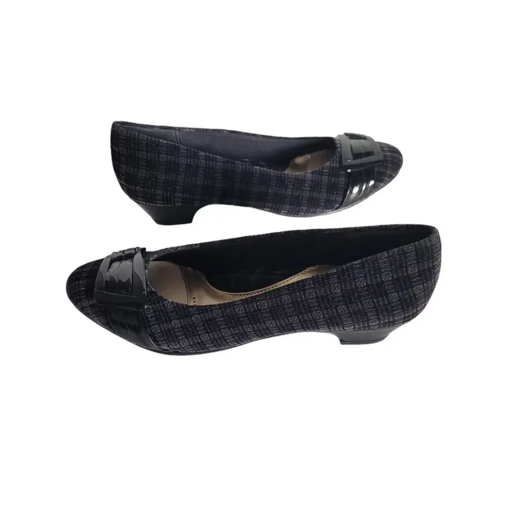 Soft Style Women's Hush Puppies Company Black Velvet Plaid Pumps Slip On Size 8N